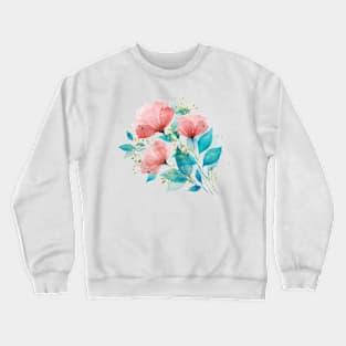 Watercolor Pink and Turquoise Botanical Arrangement 1 Crewneck Sweatshirt